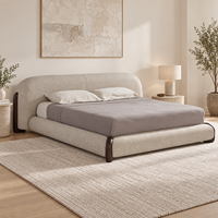 Lit king-size design moderne avec tête de lit incurvée et rembourrée, lit plateforme en tissu pour mobilier de chambre contemporain