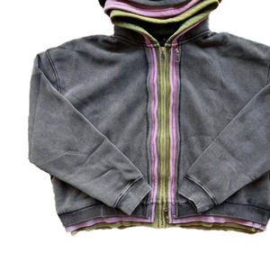 Sudaderas con capucha de calle para hombre recortadas de peso pesado personalizadas Capas triples con cremallera Bloque de color Capas dobles para invierno Teñido liso - Product Image 6