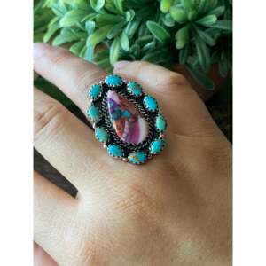 Anillo Ajustable de Plata de Ley con Múltiples Piedras Hechas a Mano del Suroeste, con Piedras en Forma de Pera de 6mm y Engaste de Bisel - Regalo - Product Image 2