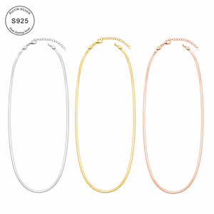 สร้อยคอเงินแท้ 925 หนา 0.35 มม. แบบโซ่<span class=keywords><strong>แบน</strong></span> ตัวล็อคสองชั้น ความยาว 43 ซม. สีเงิน สีทอง สีโรสโกลด์ - Product Image 1
