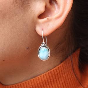 Pendientes Larimar bonitos de Plata de Ley 925 para mujer, pendientes de gota de joyería fina, regalo perfecto para esposas o niñas - Product Image 1