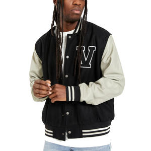 Venta caliente chaqueta de béisbol universitaria hecha a medida para hombre 100% algodón mangas de cuero de invierno cuello levantado de lana para adultos - Product Image 5