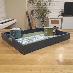 Bandeja otomana de madera de nogal moderna con asas Bandeja de servicio para decoración de sala de estar Idea de regalo para el hogar - Product Image 4