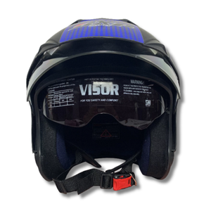 Casco de Motocicleta Abierto BXP JP7 GP Azul Negro Mate ABS de Alta Calidad con Forro de Espuma |   Visera Doble con Certificación DOT para Adultos - Product Image 4