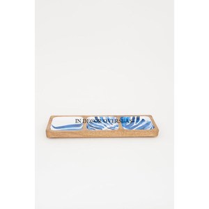 ถาดเสิร์ฟทำจากไม้มะม่วงดีไซน์แบบโบราณพร้อมดีไซน์ดอกไม้โลหะชุบทอง - Product Image 3