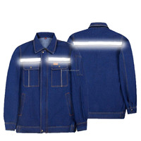 Uniformes de travail OEM en denim lourd bandes réfléchissantes costume de jean industriel avec manches longues vestes pantalons en coton