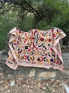 Handmade Suzani <b>Quilt</b> Bedspread – Intricate Embroidered Cotton <b>Quilt</b>, Ethnic Bohemian Bedding, Decorative <b>Throw</b> Blanket - Product Image 1