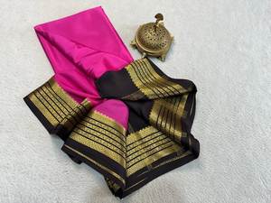 Magnifique vêtement de mariage Sarees en soie de Mysore semi-crêpe pur - Product Image 3