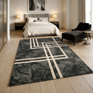 Luxury Modern Geometric Line Pattern Hand-Tufted Premium Black/Beige Abstract Area Rug for Living Room & Bedroom - Product Image 3