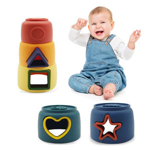 Montessori Silicone đầu học tập xây dựng Stackable ly đồ chơi mềm mọc răng trò chơi cho trẻ sơ sinh - Product Image 5