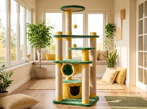 Arbre à chat Amistar Classic Sunny Forest de haute qualité, en fausse fourrure, avec griffoir en bois, écologique, pour chats et chatons de toutes tailles - Product Image 6