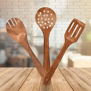 Acacia Natural Wood Kitchen Utensils <b>Set</b> Nonstick Cookware Safe <b>Wooden</b> Spatula Slotted <b>Spoon</b> Serving <b>Spoon</b> Eco-Friendly Durable - Product Image 1