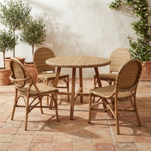 Goldust <b>Dining</b> Collection Natural Rattan Woven Outdoor <b>Dining</b> <b>Set</b> <b>Round</b> <b>Table</b> Chairs Bistro Patio Setup Art Design Decor - Product Image 5