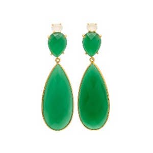 Pendientes de plata de ley 925 con forma de pera, ónix verde y piedra lunar, novedad - Product Image 1