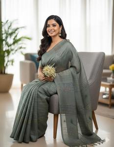 Sari en soie Katan de qualité supérieure multicolore pour femmes, cérémonie de mariage, tenue de soirée, occasion festive, vêtements traditionnels indiens en provenance d'Inde - Product Image 4