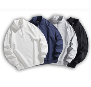 Logo personnalisé Streetwear pour hommes Sweats à capuche en coton à demi-fermeture éclair Sweat-shirt à col montant Polo à manches longues pour hommes Chemise de travail à demi-fermeture éclair - Product Image 1