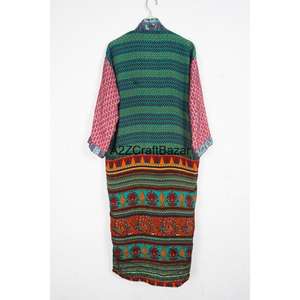Robe d'été en gros, cousue à la main, 100% soie, kimono matelassé Kantha, ceinture, style bohème hippie, floral, unisexe, peignoir pour femmes, doux - Product Image 5