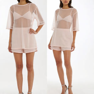 Tops cortos de malla transparente, conjuntos de dos piezas, camisetas y faldas sexis ligeras de entrenamiento para mujer, conjuntos de pantalones cortos, conjuntos de Tops cortos transparentes para mujer - Product Image 6