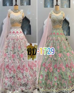 Satin élégant en soie Lehenga Choli à la mode indien pakistanais véritable miroir broderie paillettes fonctionnent avec Cancan et toile Patta - Product Image 1