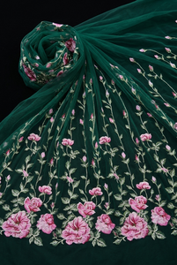 Dentelle florale réaliste en forme de vigne, broderie de roses roses, en tissu de mousseline léger, pour vêtements de mariage - Product Image 2