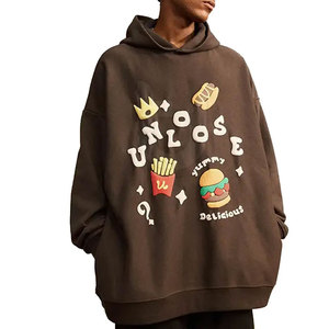 Pull à capuche élégant grande taille pour hommes en hiver de haute qualité 100% coton bouffant impression conception solide col à capuche teint uni - Product Image 1