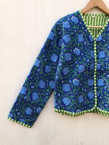 Chaqueta acolchada de Tela con estampado de bloque de mano indio, kimono corto para mujer, abrigo de flores blancas de nuevo estilo, regalo para ella - Product Image 4