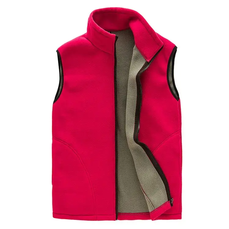 Men's casual fleece vest with pockets custom logo winter sports warm fleece vest utility sleeveless jackets