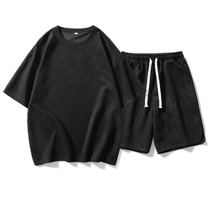 Conjunto bordado de 2 piezas de verano para hombre, camisetas de manga corta, pantalones cortos, chándales de algodón, estilo callejero de talla grande - Product Image 3