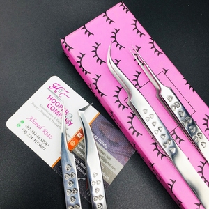 Nouveau pince à épiler en argent faux cils pince à épiler pointe en argent coupe diamant vison pointe pointue Extension de cils pince à épiler emballage Logo carte boîte - Product Image 6