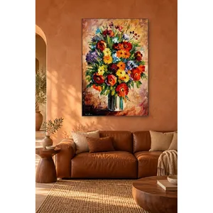 Fleurs rouges et jaunes Fida dans un vase, impression sur toile de style Afremov - Product Image 5