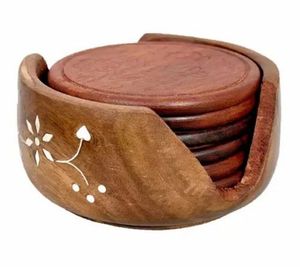Dessous de verre rond en bois Brown Legacy Dessous de verre en bois écologique Dessous de verre rond carré en bois de bambou noyer et liège au prix de vente entier - Product Image 2
