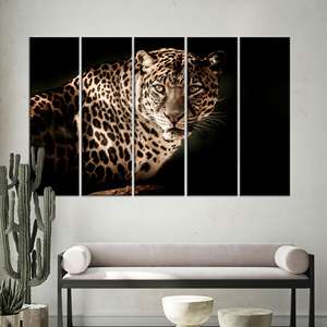 Lienzo Decorativo con Diseño de Leopardo: Arte Navideño, Lienzo Impreso con Animales, 5P: Enmarcado para Exhibición - Product Image 1