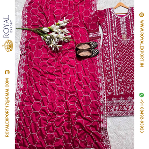 Presentación del nuevo diseñador Heavy Chinnon con Sequence Work Long Top Pant y Dupatta Collection - Product Image 5