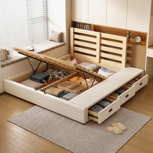 Lit plateforme moderne minimaliste <span class=keywords><strong>en</strong></span> similicuir avec rangement, sans tête de lit, base robuste et silencieuse - Product Image 3