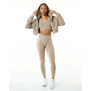 Sudadera con capucha recortada con cremallera completa para mujer de alta calidad, cómoda, elegante, para invierno, Otoño, estampado frontal, logotipo bordado, ropa de entrenamiento informal - Product Image 2