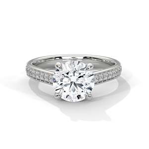 Bague de fiançailles élégante en diamant de laboratoire de 2 carats, bague solitaire pavée, bague en or massif blanc, jaune ou rose, clarté VVS - Product Image 3