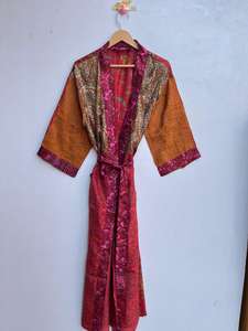 Kimono indio de seda hecho a mano, bata de estilo Vintage para mujer, vestido informal, ropa de playa y salón, suministro directo de ODM para adultos - Product Image 3