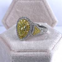 Anillo de Compromiso con Diamante Amarillo de Corte Pera Cultivado en Laboratorio, 2.00 Ct, Certificado IGI, Doble Halo, Oro Blanco de 14K