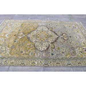 Alfombra Vintage Grande de 6.2x9.8 pies (188x300 cm), Alfombra Turca con Rayas Amarillas - Product Image 4