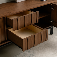 Buffet minimaliste moderne Wabi-Sabi, armoire de rangement polyvalente |   Buffet en bois massif avec poignées en acier allié pour
