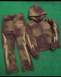 เซ็ตชุดวอร์มแนวสตรีทแวร์พร้อมฮู้ดมีซิปมีฮู้ดแนววินเทจผ้าพิมพ์โลโก้ระบายอากาศสำหรับฤดูหนาวสามารถซักได้ตามต้องการ - Product Image 3