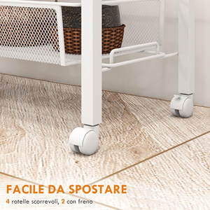 HOMCOM 3-Tier Kitchen <b>Trolley</b> with Side Basket and Hook, Chipboard and Steel, 58x18.5x87 cm - Product Image 6