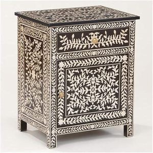 Cajón de pecho de consola de estilo de diseño moderno para oficina en casa con incrustaciones de hueso artesanía india taburete de Color blanco y negro incluido - Product Image 3