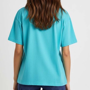 เสื้อยืดคอกลมทรงหลวมสำหรับผู้หญิง สีพื้น แขนสั้น ผ้าฝ้าย 100% ระบายอากาศได้ดี สวมใส่สบาย พิมพ์ลายโลโก้ - Product Image 2