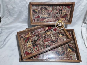 Juego de bandejas para servir con impresión personalizada, bandejas decorativas de madera de mango macizo hechas a mano para cocina, comedor y decoración personalizada para el hogar - Product Image 3
