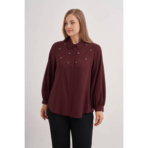 Chemise chic bordeaux ornée de dentelle avec col à volants pour femmes - Product Image 2