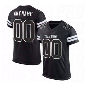 Maillot de football américain authentique en maille noire et blanche personnalisé, numéro d'équipe imprimé, nom brodé, maillot de football américain - Product Image 4