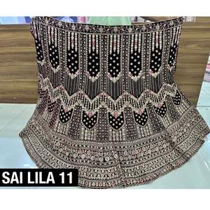Lehenga กำมะหยี่มีสไตล์ที่มี jarkan หนักสองกระป๋อง3เมตรไหวพริบการทำงานยาว choli 1.2เมตรสุทธิ dupatta 4ขอบด้านข้างสำหรับปาร์ตี้ - Product Image 4