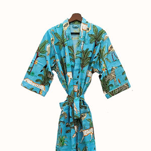 Kimono de algodón estampado hecho a mano indio, bata de noche suave y cómoda para mujer - Product Image 1