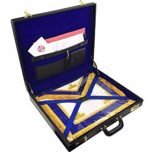 Étui à tablier Grand Lodge avec double serrure à combinaison en cuir véritable, étui rigide maçonnique, porte-documents Ronpex de qualité supérieure - Product Image 1